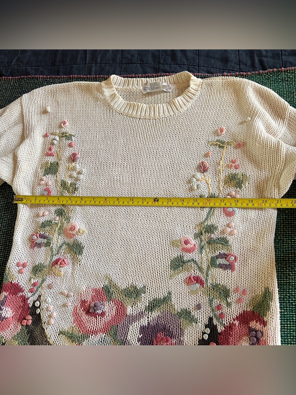 Vtg 90s Rebecca Stone Ramie Cotton Floral Oversized Sweater - Size Medium - Picture 4 of 7